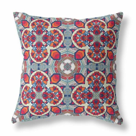 PALACEDESIGNS 18 in. Cloverleaf Indoor & Outdoor Throw Pillow Red Orange & Blue PA3095352
